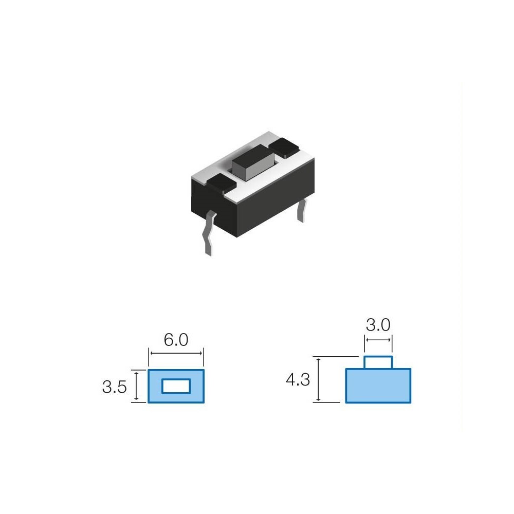 MICRO PULSADOR P/ CI 2 P. (L4.3MM) 12V 50MA TACT