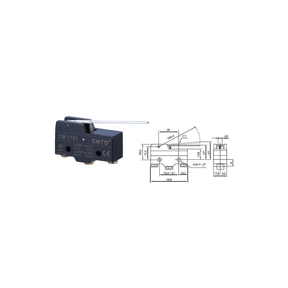 MICROSWITCH 50mm 15A/250VAC PAT 63mm C/PARAF.