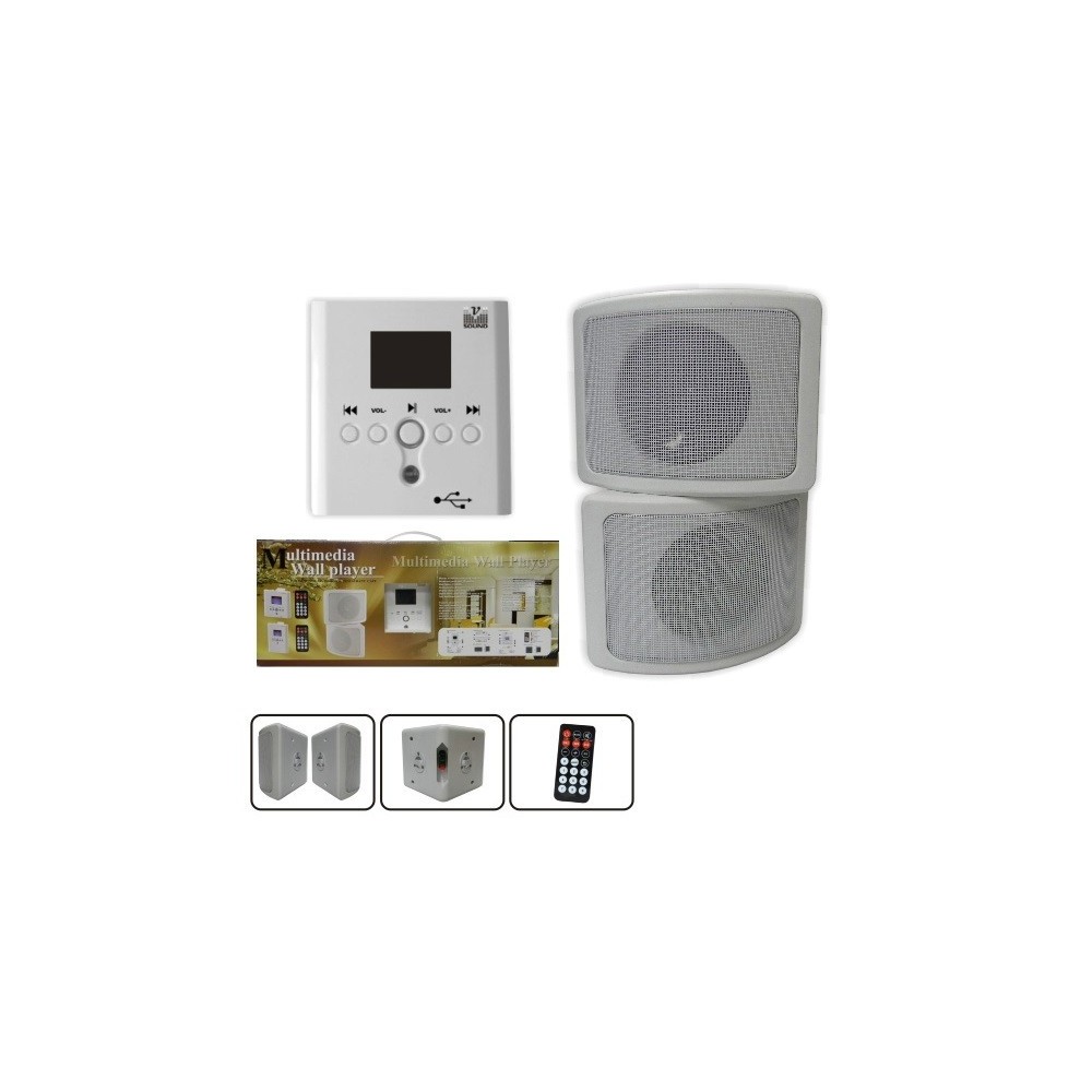 CENTRAL AMPLIFICADOR + 2 COLUNAS PAREDE + LEITOR USB + COMANDO