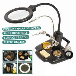 CANDEEIRO ARTICULADO COM LUPA, PINÇAS, SUPORTE FERRO