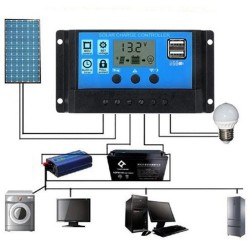 REGULADOR PAINEL FOTOVOLTAICO 30A 12/24VDC 2xUSB