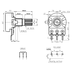 POTENCIOMETRO MINIATURA METAL VEIO ESTRIADO 50K VEIO 6mm