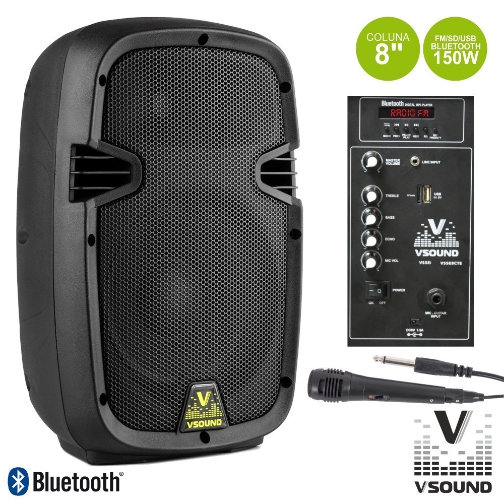 COLUNA AMPLIFICADA 8" 150W USB BT SD + 1 MICRO COLUNA AMPLIFICADA 8" 150W USB BT SD + 1 MICRO