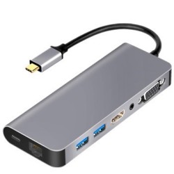 CONVERSOR USB-C PARA HDMI / VGA / USB-A / USB-C / RJ45