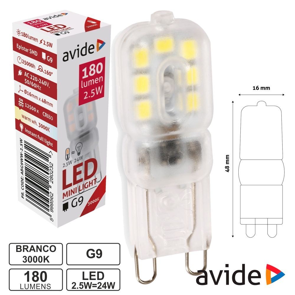 LAMPADA LED 230V 2.5W24W 24 G9 BRANCO QUENTE