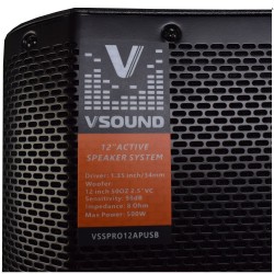 COLUNA BI AMPLIFICADA 12" 500W USB /SD/ FM/ BT VSOUND