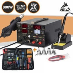ESTAÇÃO SOLDAR E DESSOLDAR SMD AR QUENTE+ ESTOJO 20 PCS