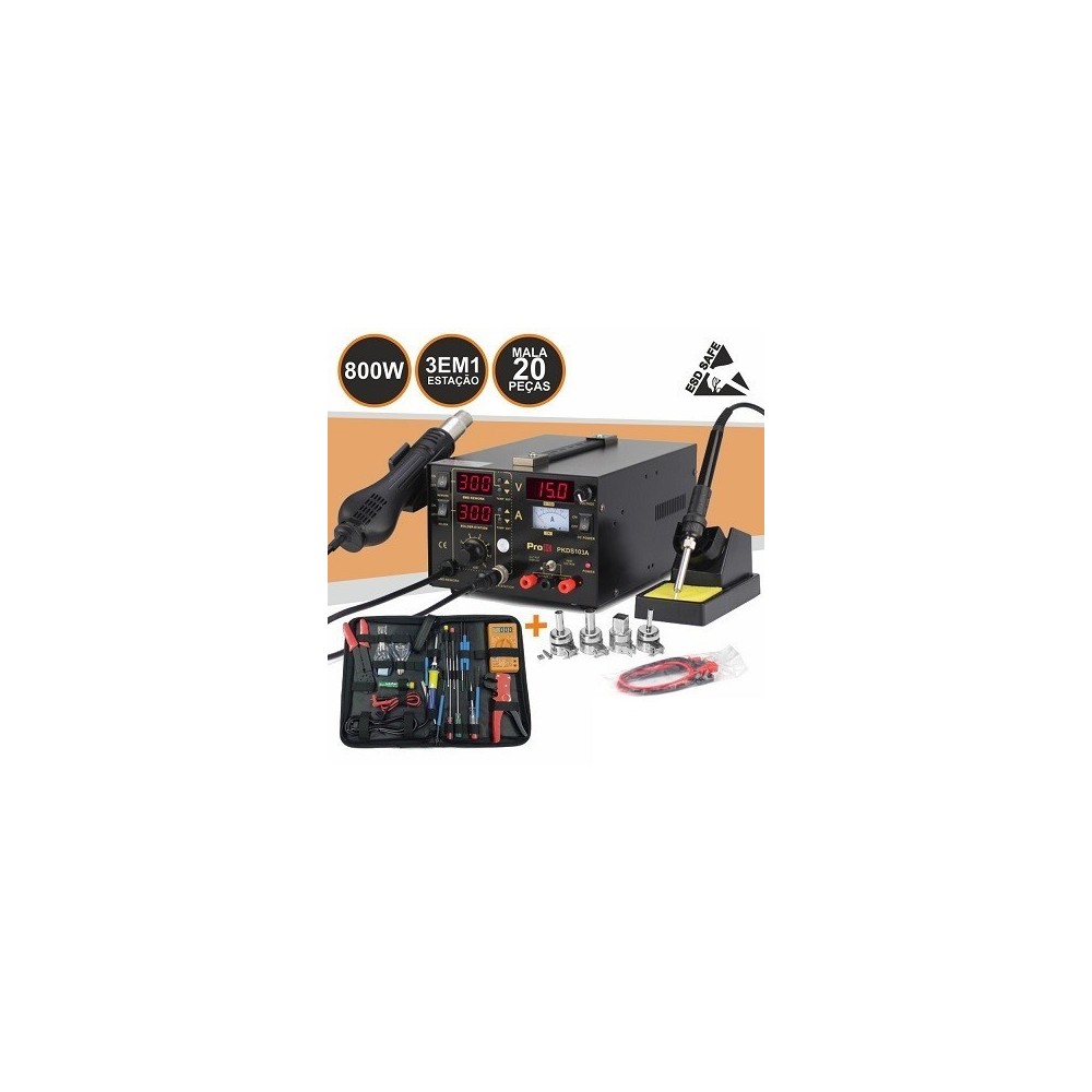 ESTAÇÃO SOLDAR E DESSOLDAR SMD AR QUENTE+ ESTOJO 20 PCS
