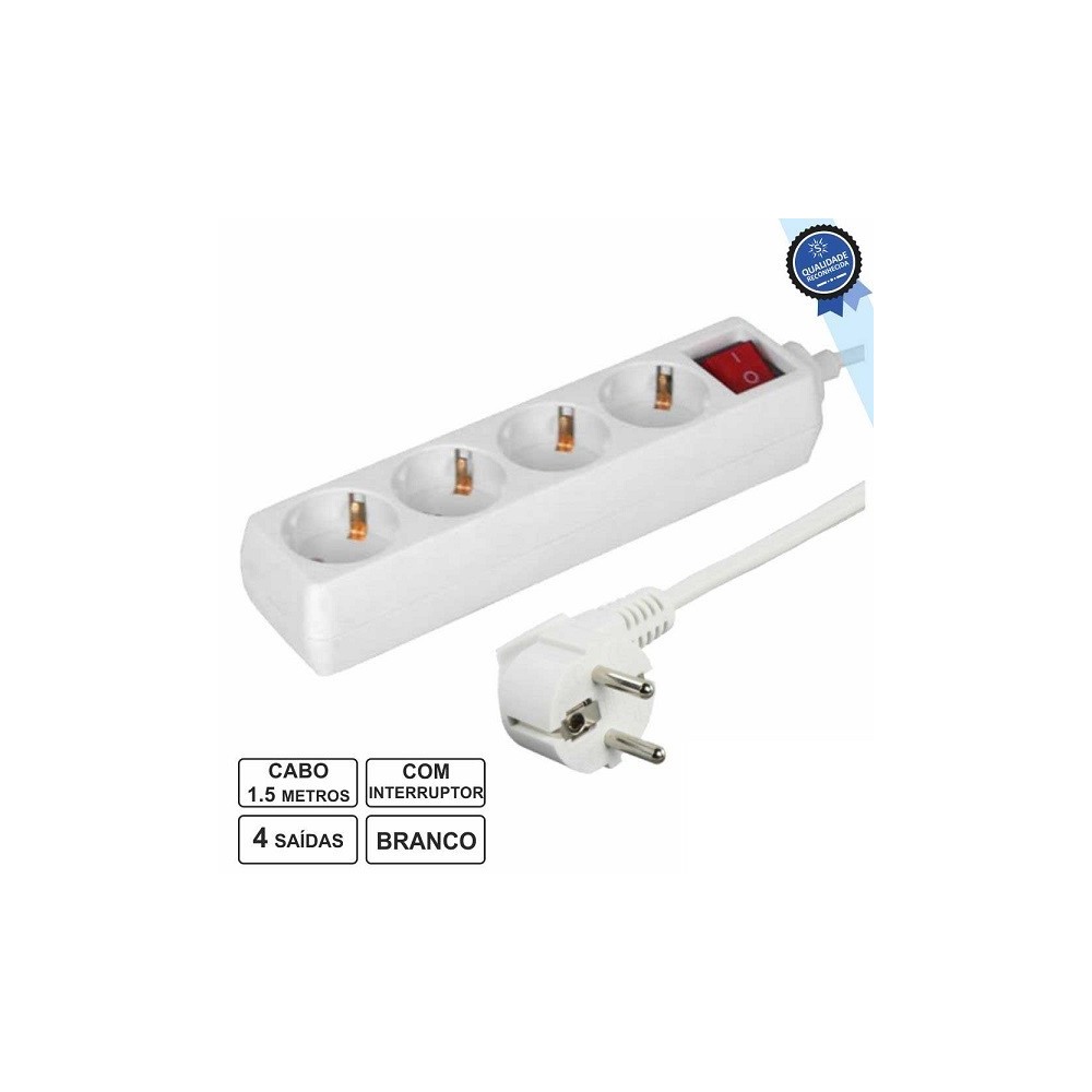 EXTENSAO CORRENTE SCHUKO 4 VIAS + INTERRUPTOR 1.5MT