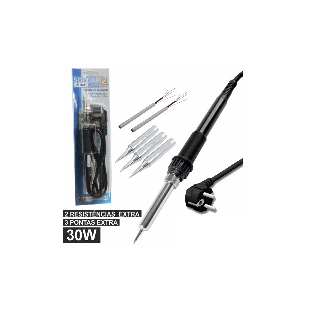 FERRO SOLDAR 220V 30W RESISTENCIA CERAMICA C/ ACESSORIOS