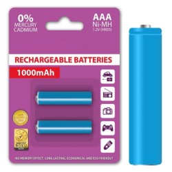 PACK 2 PILHAS RECARREGAVEIS AAA 1.2V 1000mAH NI-MH