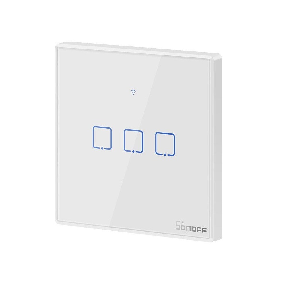 INTERRUPTOR PAREDE TATIL TRIPLO S/ FIOS C/ COMANDO SONOFF T2EU3C-TX