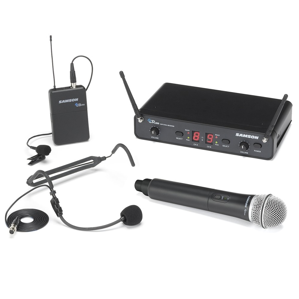 SISTEMA MICRO S/ FIOS HEADSET + LAPELA + MAO UHF SAMSON Concert 288 All-In-One