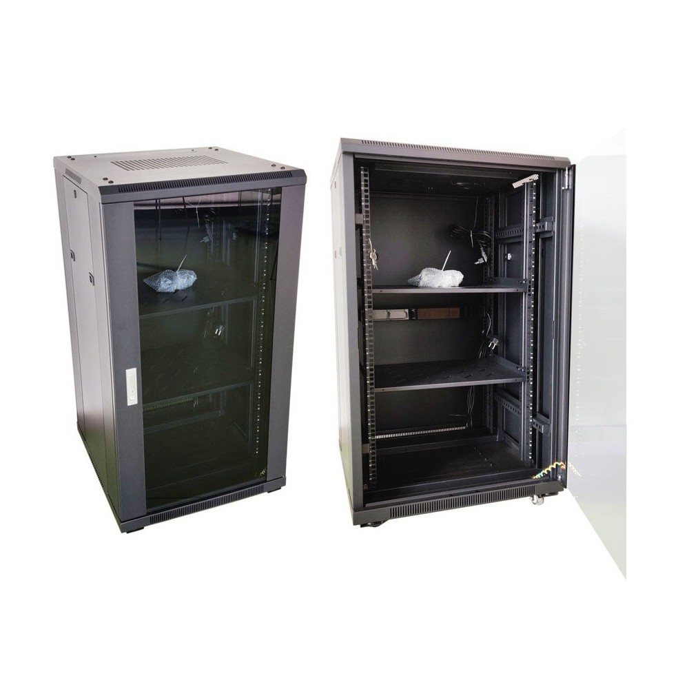 BASTIDOR 22U 600X 600X 1200mm C/ PRATELEIRAS E PORTA VIDRO
