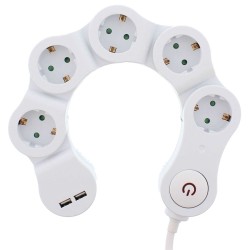 EXTENSAO CORRENTE SCHUKO FLEXIVEL 5 VIAS  2 USB 3MTS