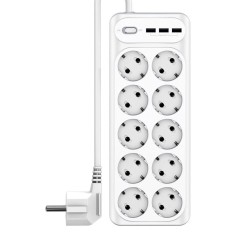 EXTENSÃO CORRENTE SCHUKO 10 VIAS 3 USB + INTERRUPTOR 2MTS