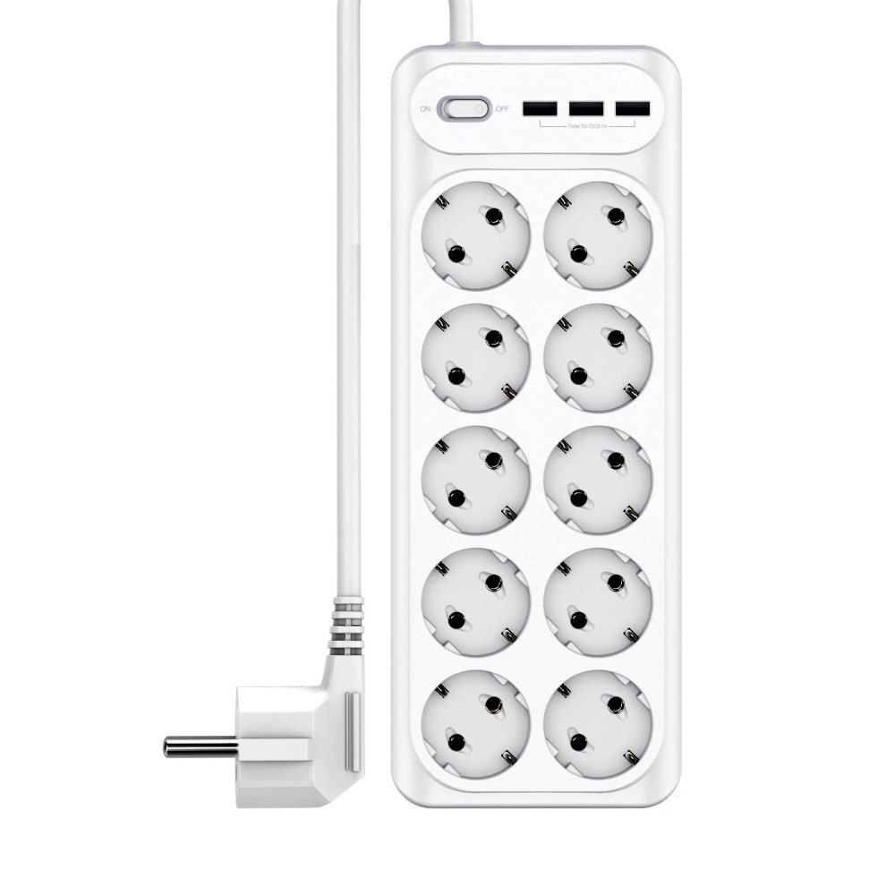 EXTENSÃO CORRENTE SCHUKO 10 VIAS 3 USB + INTERRUPTOR 2MTS