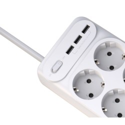 EXTENSÃO CORRENTE SCHUKO 10 VIAS 3 USB + INTERRUPTOR 2MTS