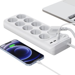 EXTENSÃO CORRENTE SCHUKO 10 VIAS 3 USB + INTERRUPTOR 2MTS