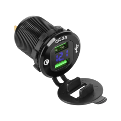 TOMADA 2 x USB QUICK CHARGE COM VOLTIMETRO DIGITAL