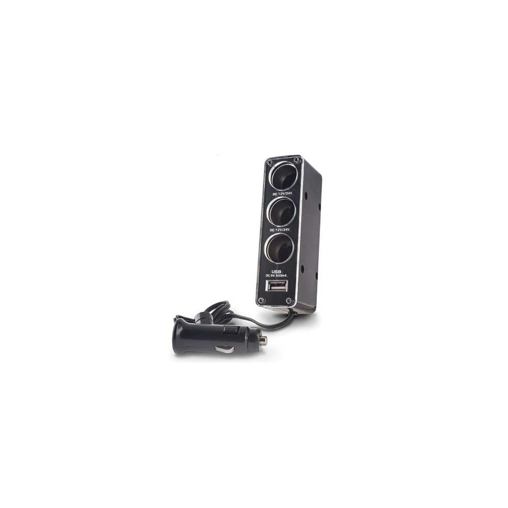 CARREGADOR / ADAPTADOR ISQUEIRO 3 FICHAS + 1 USB 1MT