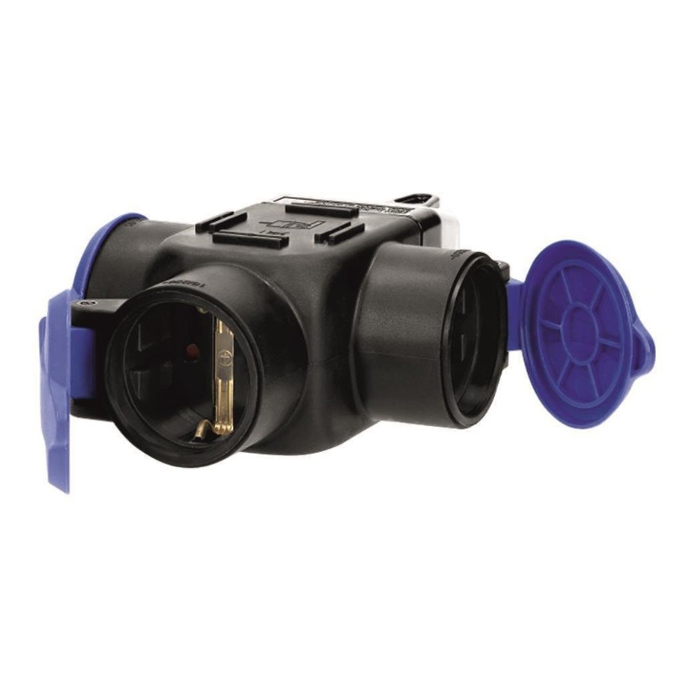 FICHA TRIPLA SCHUKO COM TAMPA IP44