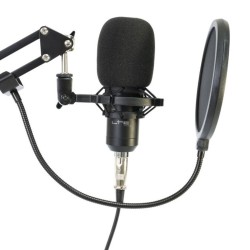 MICROFONE ESTUDIO COM SUPORTE ARTICULADO E ANTI-POP