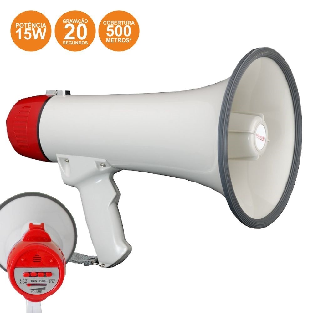 MEGAFONE 15W COM SIRENE E GRAVADOR