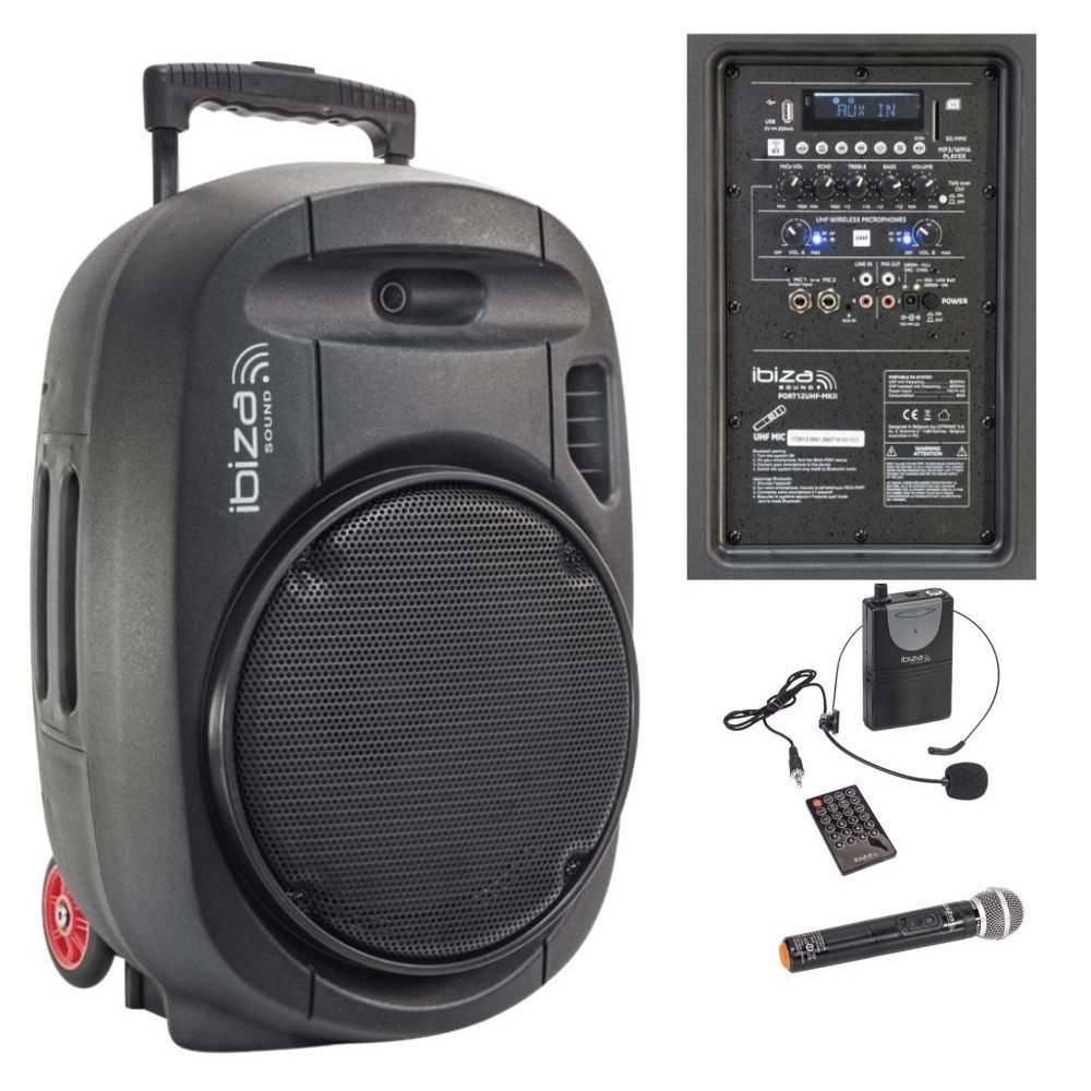 COLUNA PORTATIL AMPLIFICADA 12" 700W USB + 2 MICROFONES UHF