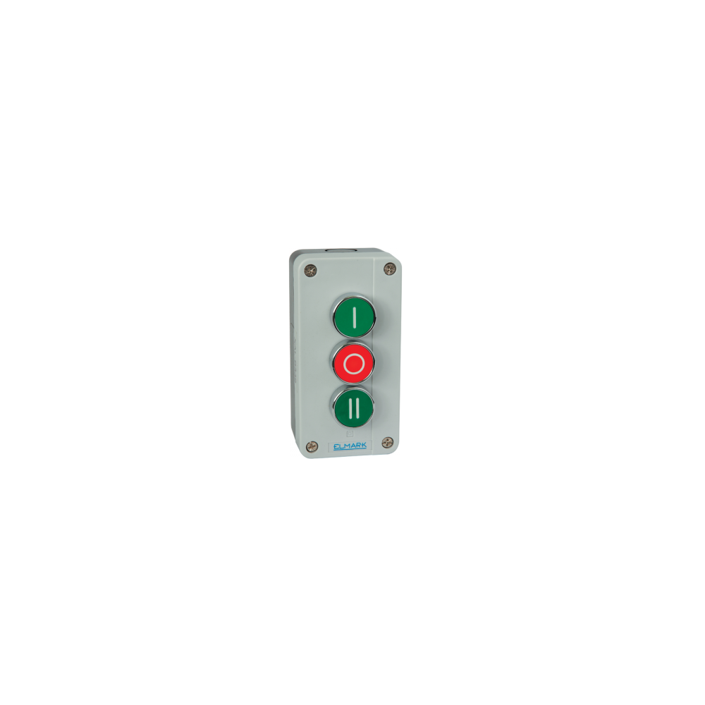 CAIXA COM 3 INTERRUPTORES VERDE E VERMELHO NO 1NC 1NO IP44