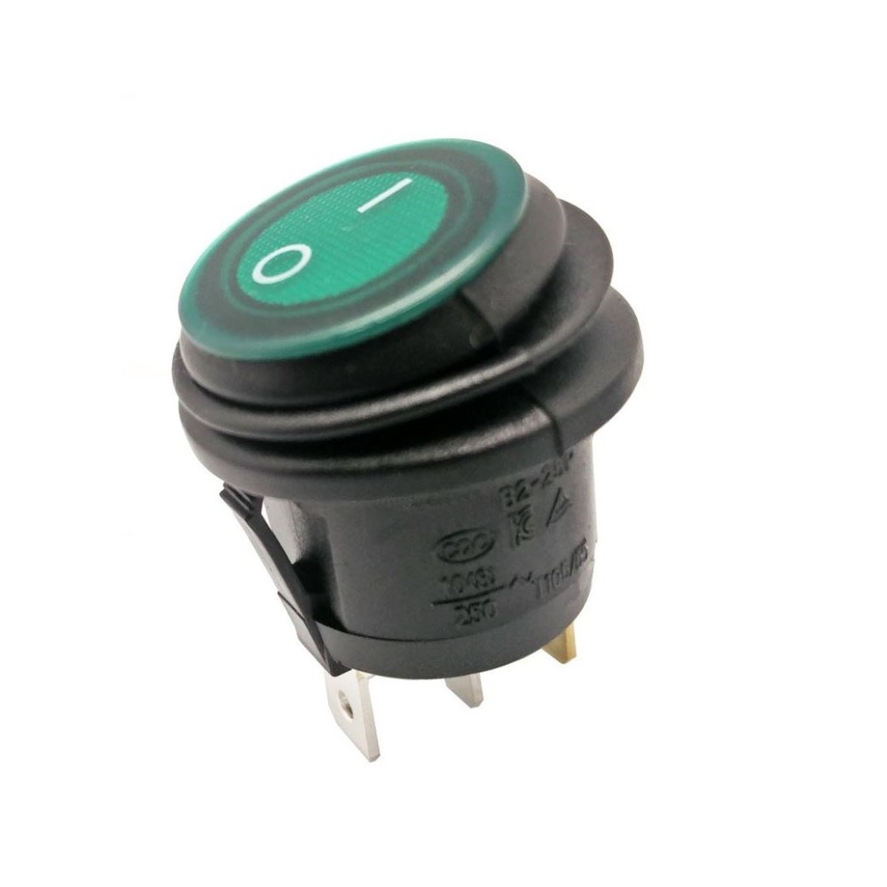 INTERRUPTOR DPST 2 POSICOES OFF-ON 6.5A 250V IP65 VERDE