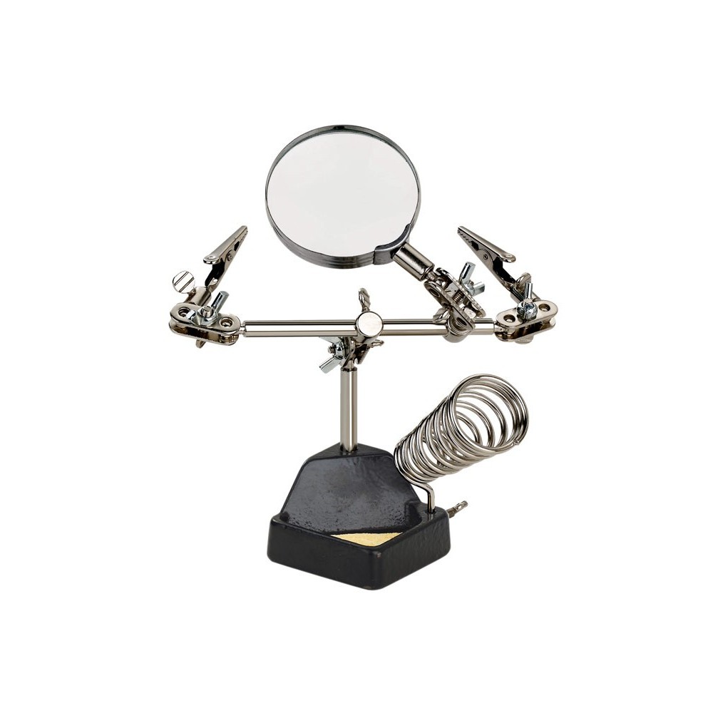 SUPORTE PARA FERRO SOLDAR COM PINÇAS E LUPA
