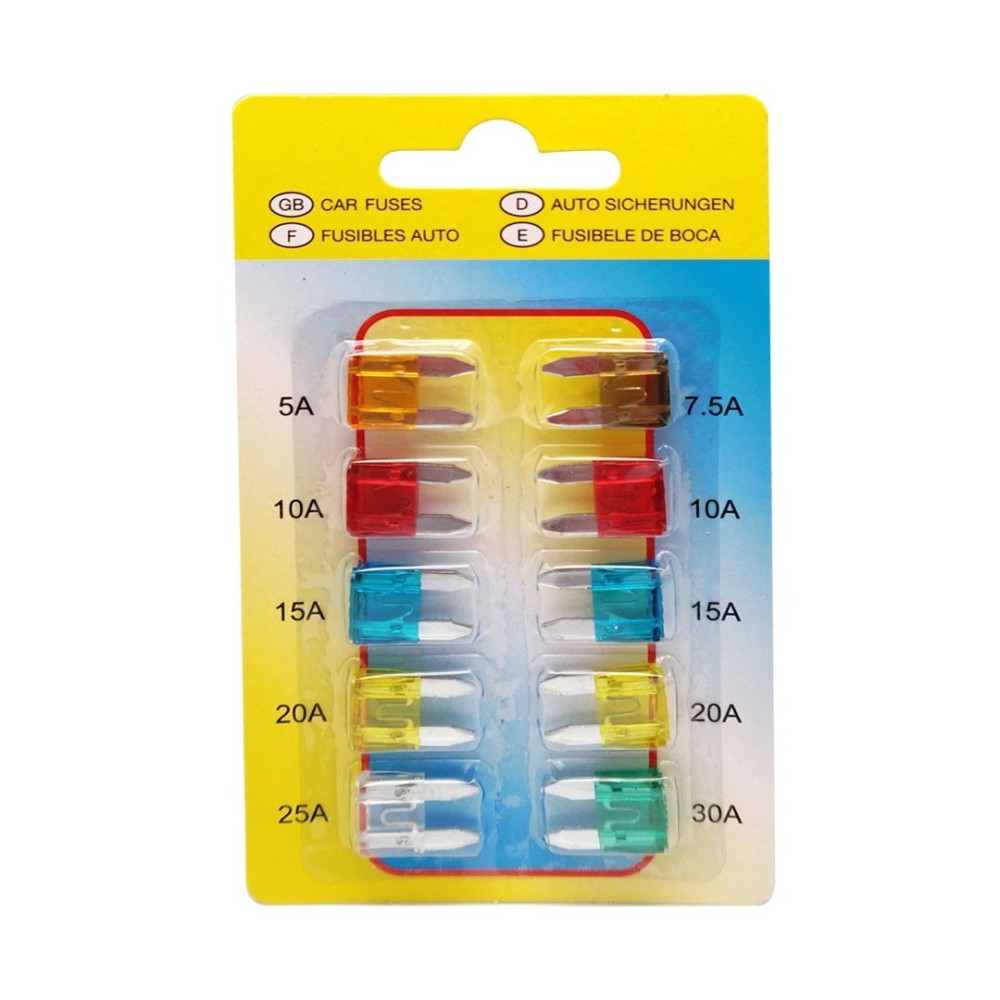 BLISTER 10 MINI FUSIVEIS AUTO TIPO GARFO DE 5A A 30A BLISTER 10 MINI FUSIVEIS AUTO TIPO GARFO DE 5A A 30A