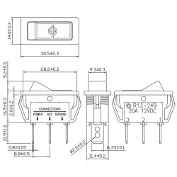 INTERRUPTOR BASCULANTE LUMINOSO 1C/2P 20A/12VDC VERMELHO