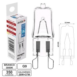 LAMPADA HALOGENEO 230V 28W G9 BRANCO QUENTE