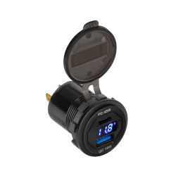 TOMADA USB-C / USB-A QUICK CHARGE COM VOLTIMETRO DIGITAL