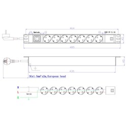 EXTENSÃO 7 TOMADAS SCHUKO 2 USB C/ INTERRUPTOR PROTECAO BAST