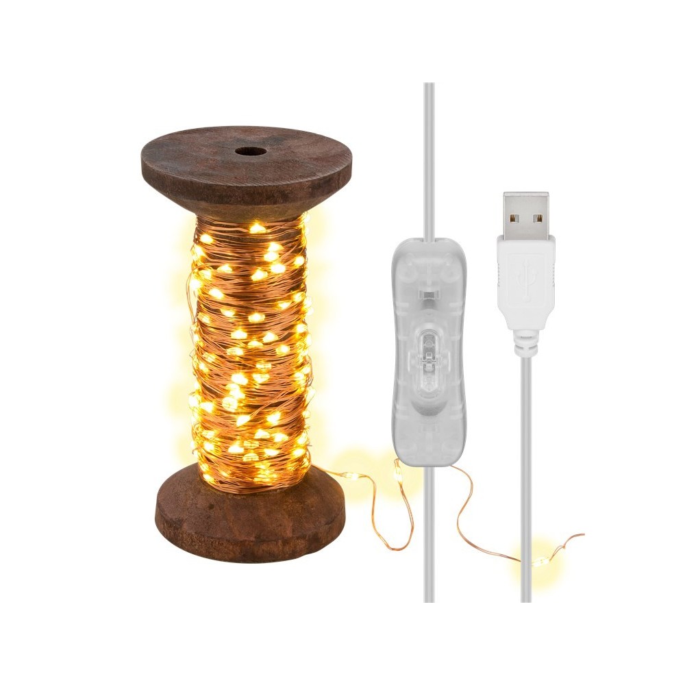 BOBINE FIO 150 LEDS BRANCO QUENTE 2700K USB