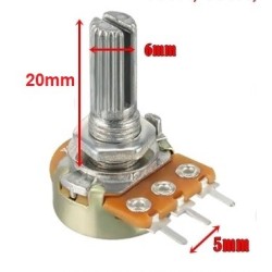 POTENCIOMETRO MINIATURA METAL VEIO ESTRIADO 20K VEIO 6mm