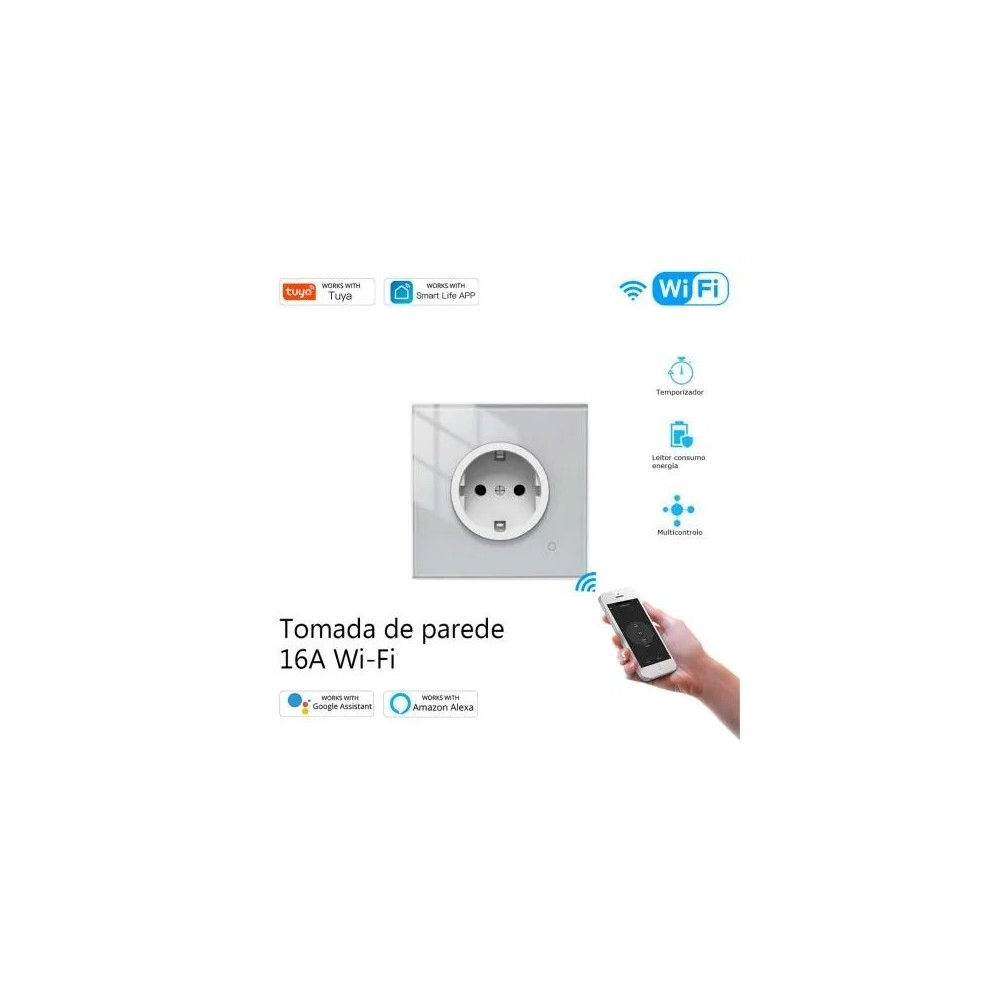 TOMADA DE PAREDE EM VIDRO WI-FI C/ MEDIDOR CONSUMO