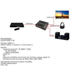 EXRTATOR DE AUDIO C/ HDMI IN/OUT + TOSLINK E RCA