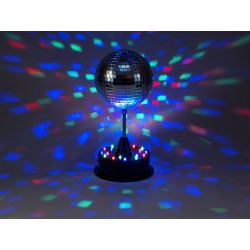 BOLA DE ESPELHOS 13CM C/ BASE ILUMINADA E MOTOR