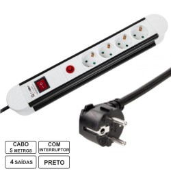 EXTENSAO CORRENTE SCHUKO 4 VIAS C/ PROTEÇAO + INTERRUPTOR 5MTS