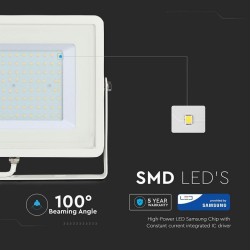 PROJETOR SLIM BRANCO SMD 100W 100-240V BRANCO QUENTE