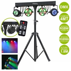 CONJUNTO 2 LED PAR + 2 MOONFLOWER DMX C/ SUPORTE