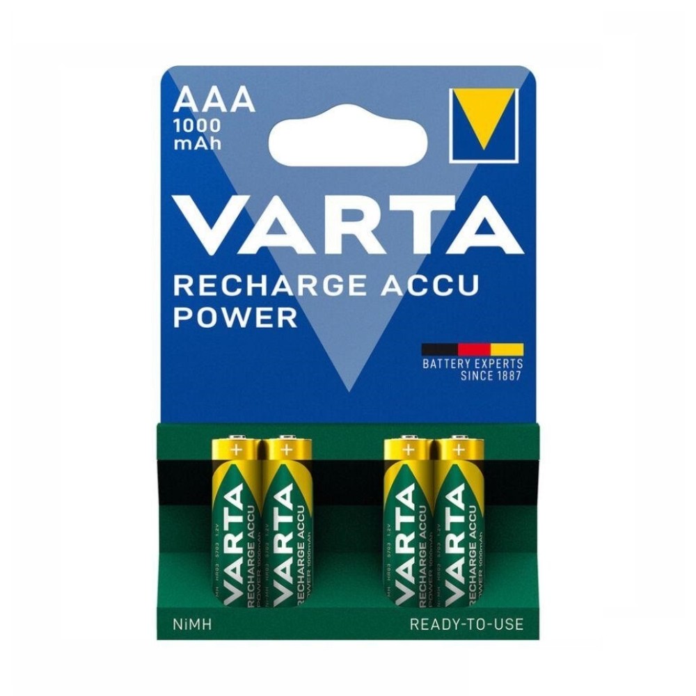 PACK 4 PILHAS RECARREGAVEIS AAA 1100mA HR03 NI-MH VARTA