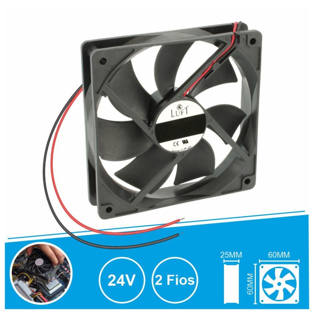 VENTILADOR 24VDC 60x60x25mm 2 FIOS PLASTICO VENTILADOR 24VDC 60x60x25mm 2 FIOS PLASTICO