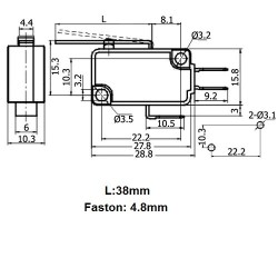 MICROSWITCH 28MM 3A 250VAC PAT 51MM 4,8MM