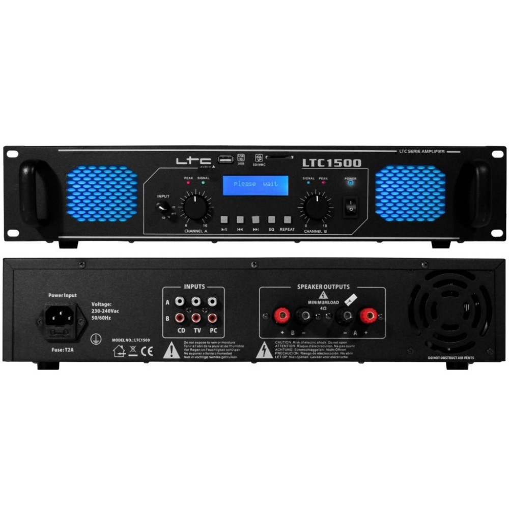 AMPLIFICADOR AUDIO 2X750W C/LEDS/EQ/USB/SD AMPLIFICADOR AUDIO 2X750W C/LEDS/EQ/USB/SD