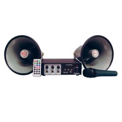 KIT AMPLIFICADOR 230V/12VDC + 2 CORNETAS + MICROFONE MARK